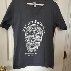 Gray V-Neck Graphic T-Shirt